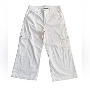 American Eagle Womens 12 Cream Corduroy Cargo Pants High Rise Wide Leg Strech